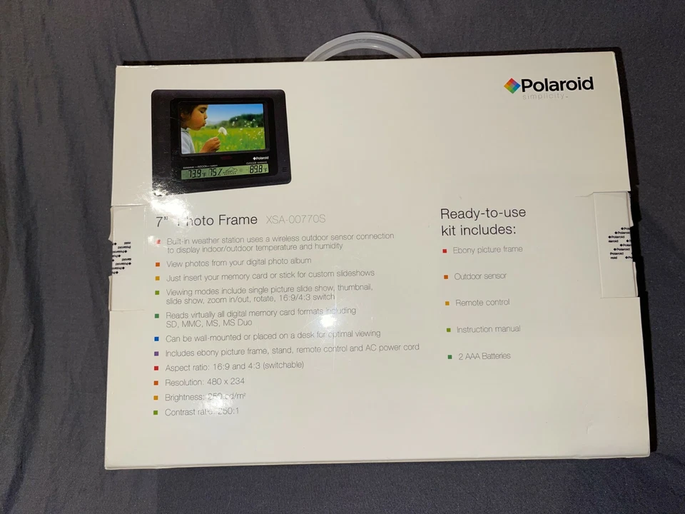 SEALED NEW Polaroid Simplicity 7" Digital Photo Frame Weather Station XSA-00770S - Image 2 of 4