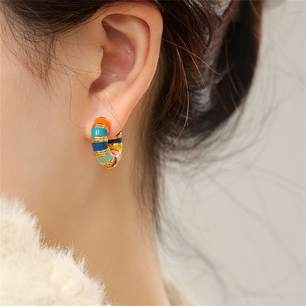 New Enamel Color Earrings Round Gold Luxury Earrings For Women Trendy Personalit