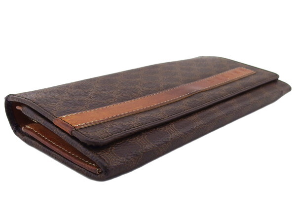 CELINE Clasp Wallet Macadam x Beige PVC x Leather Authentic Used