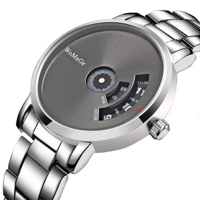 Casual Round Quartz Watch with Alloy Steel Band and Pin Buckle