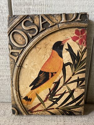 Vintage Fresco Wall Hanging Bird Floral Distressed  Cast Plaster