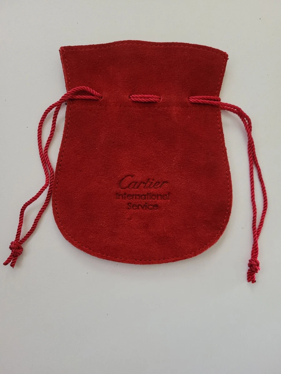 Cartier International Service Red Suede Drawstring Jewelry Pouch Bag  Authentic