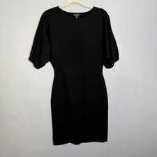 Lauren Ralph Lauren Black Knit Sheath Dress Short Dolman Sleeve Small
