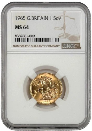 1965 Great Britain Gold 1 Sovereign 0.2354 oz Coin NGC MS 64