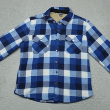 Eddie Bauer Shirt Jacket Kids 10 12 Blue Plaid Sherpa Lined Fleece Snap Front