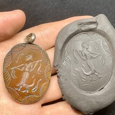 Unique Ancient Roman King Intaglio Carnelian Agate Stone Brass Coated Pendant 