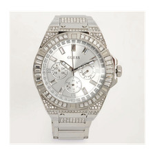 Image of GUESS GW0499G1 Luxury Stainless Steel Quartz Watch Silver Multi-Dial Date 44mm