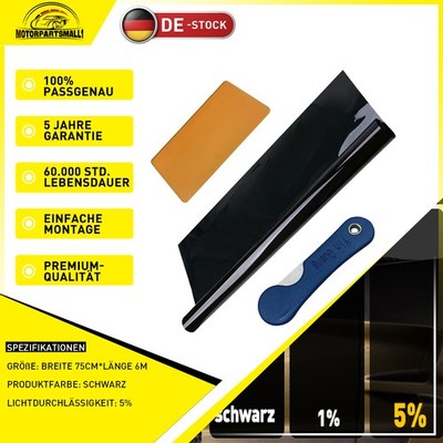 5% 75cm x 6m Tönungsfolie Sonnenschutzfolie Schwarz Scheibenfolie Tint Film 1x