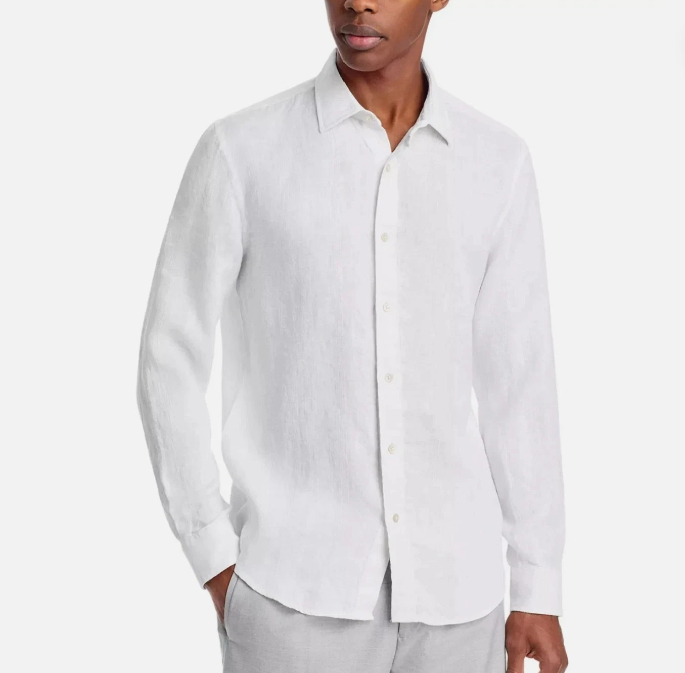 Bloomingdale's Men's Button Up Shirt XXL 100% Linen White Textured Beach Cruise