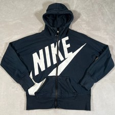 Nike Hoodie Women's Size Large Black Full Zip Spellout Swoosh Logo Big Graphic