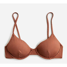 J Crew Swimsuit Womens 38C Brown Bikini Top Adjustable Wide Rib French Stretchy
