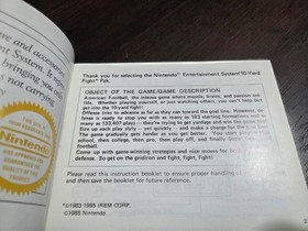 Nes 10 Yard Fight Manual, Excellent