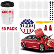 🔥 50 Pack Disposable Paint Spray Gun Cup Liners + Lid System Kit 20oz 600ML Cup