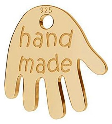Kleines vergoldetes STERLINGSILBER 925 ''Hand Made'' Etikett / Charm, 9,5 mm, Schmuck