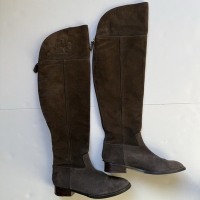 Tory Burch Simone Over The Knee Boots Womens Size 7.5 Cafe Brown Suede Festival