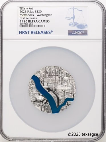 2025 Palau Silver 3oz $20 Tiffany Art Metro - Washington DC NGC PF70 FR