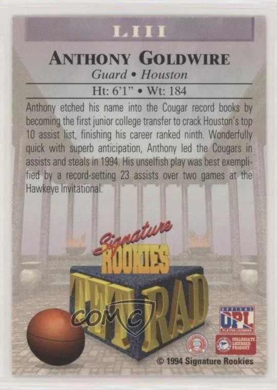 1994 Signature Rookies Tetrad /45000 Anthony Goldwire #LIII - Image 2 of 2