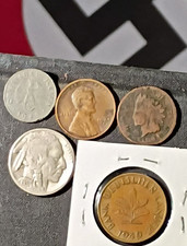 5 ea 1940J REICHSPFENNIG 1941S Lincoln 1937 Buffalo 1893 Indian 1949J 10 Pf A-15