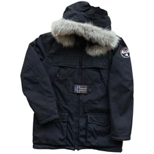 Napapijri Black Skidoo Open Jacket Full Zip Hood Size L Winter