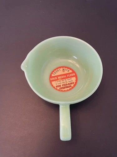 Vintage Fire King Jadeite Jadite Green Glass Single Spout Skillet wtih Label