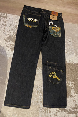 Evisu Herren Denim Jeans - Grün & Gold Logo - Neu - 36