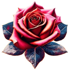 Nature Sticker (3 Inch)  Bright Red Single Rose Flower With Black Leaves !