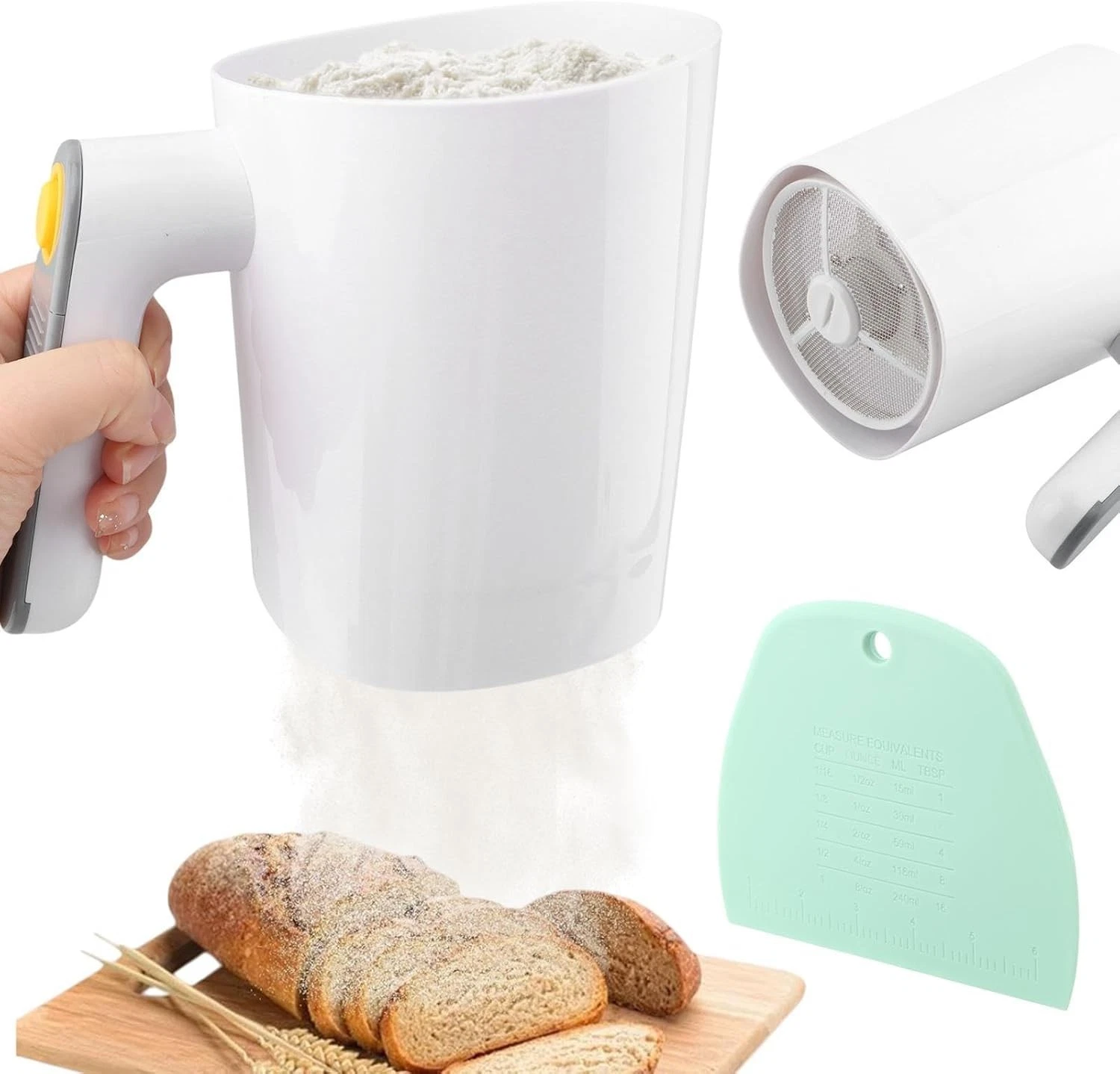 Electric Flour Sifter Battery Operated Flour Sifter Baking W/ Dough Scraper Cup
