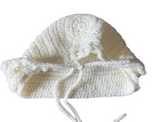 Vintage Hand Crochet Christening Baby Bonnet White