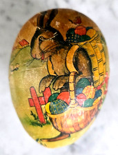 VINTAGE PAPER MACHE EASTER EGG CANDY CONTAINER WESTERN-GERMANY 4" 0 SHIP