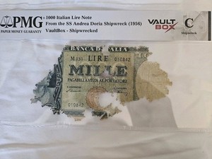 1000 Italian Lire Note From 1956 SS ANDREA DORIA SHIPWRECK-PMG VAULTBOX