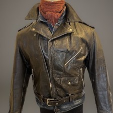 Vintage 1940s 1950s Horsehide Black Leather Motorcycle Jacket Talon Zippers