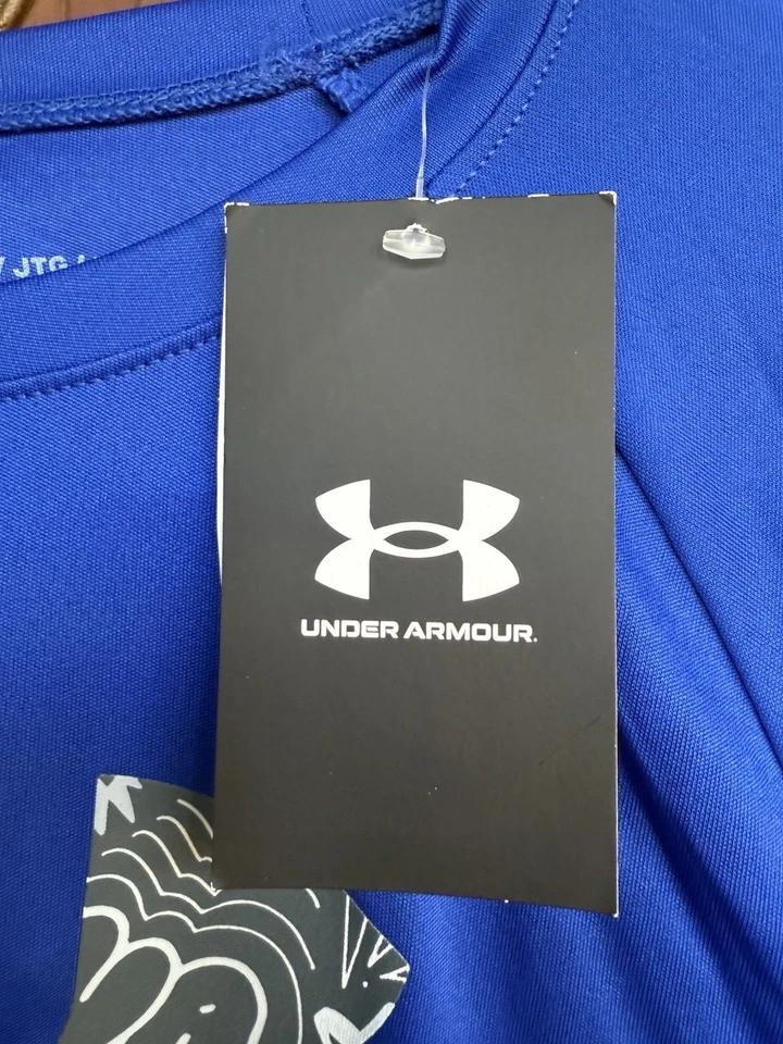 Under Armour YXL 男孩皇家蓝色/灰色/白色大标志 L/S HeatGear 衬衫 XL — 第 4/4 张图片
