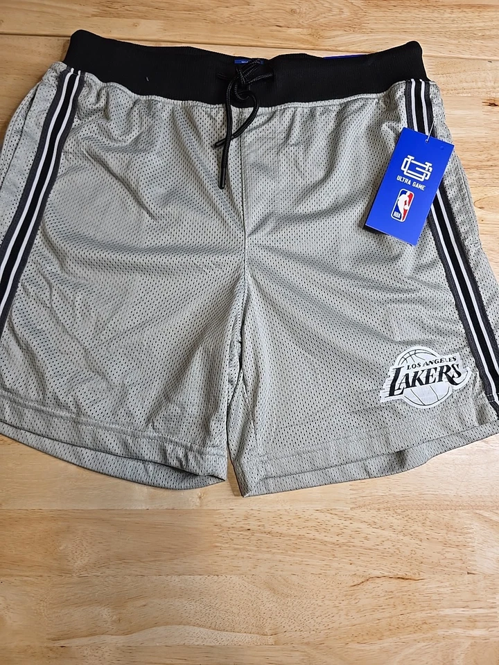 NBA Ultra Game Los Angeles Lakers Heritage Basketball Shorts Medium Gray Black - Image 2 of 4