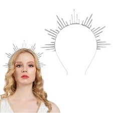 Halloween Halo Sun Goddess Halo Crown Silver Sunburst Spikes Headband Spiked ...