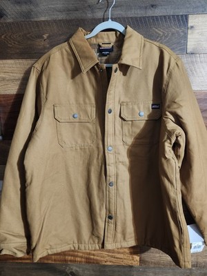 Dickies Brown Duck Canvas Flannel Lined Jacket. Button Down Snap. Mens Size XL