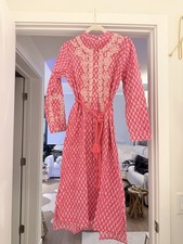 Ex Voto Ivy Caftan Midi Raspberry Block Print Embroidered Rope Belt NWT Small 
