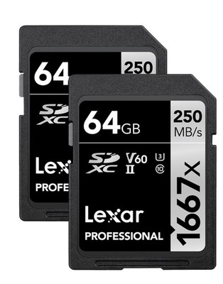 Lexar 64GB 2-Pack Professional 1667x SD Card, UHS-II, C10, U3, V60, Full HD, ...