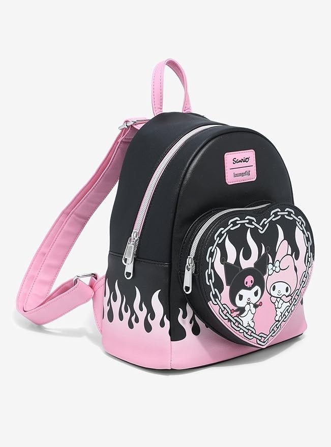 Loungefly My Melody & Kuromi Backpack Sanrio New Pink Flames View 2