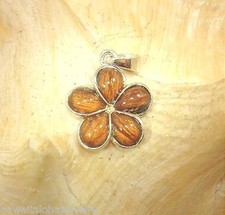 15mm Hawaiian Sterling Silver Genuine Koa Wood Pua Melia Plumeria Flower Pendant