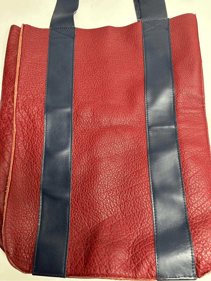 "Bolso de Mano de Cuero Anais & Clemence Raro De Colección Borgoña Azul Marino 15"" X 12""" Foto 2 de 4