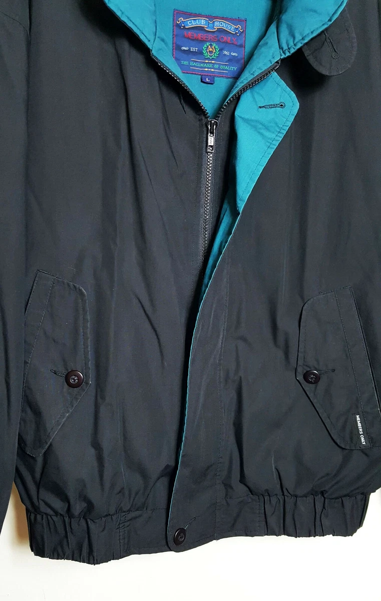 Vtg Members Only Jacket Black Club House Bomber Hood Insulated