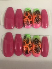 pink with ombre hawaiian designs press on nails