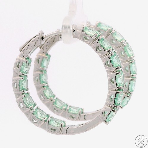 New Sterling Silver 1 Inch Inside Outside Hoop Earrings with Mint Green Topaz - Picture 5 of 5