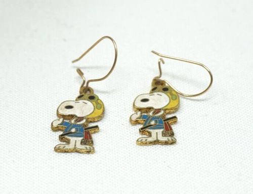 Vintage Peanuts Snoopy Flying Ace Earrings Aviva Cloisonne - Picture 3 of 6