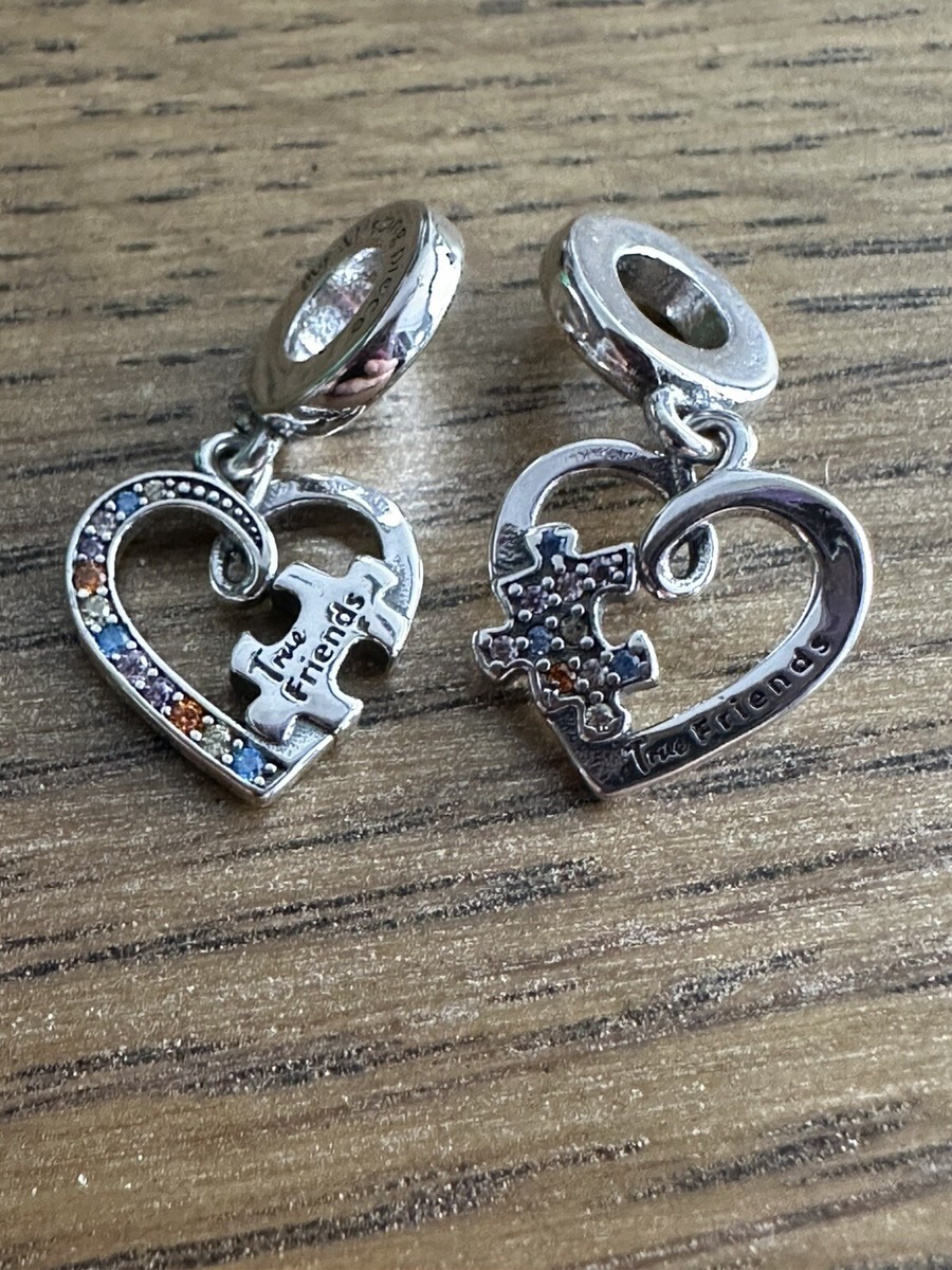 🔅Pandora #792239C01 Friendship Puzzle Dangle Charm Two Heart BFF