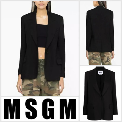 Damen Blazer Jacke Mantel Größe UK 10 MSGM Designer gefüttert MADE IN ITALY - Schwarz