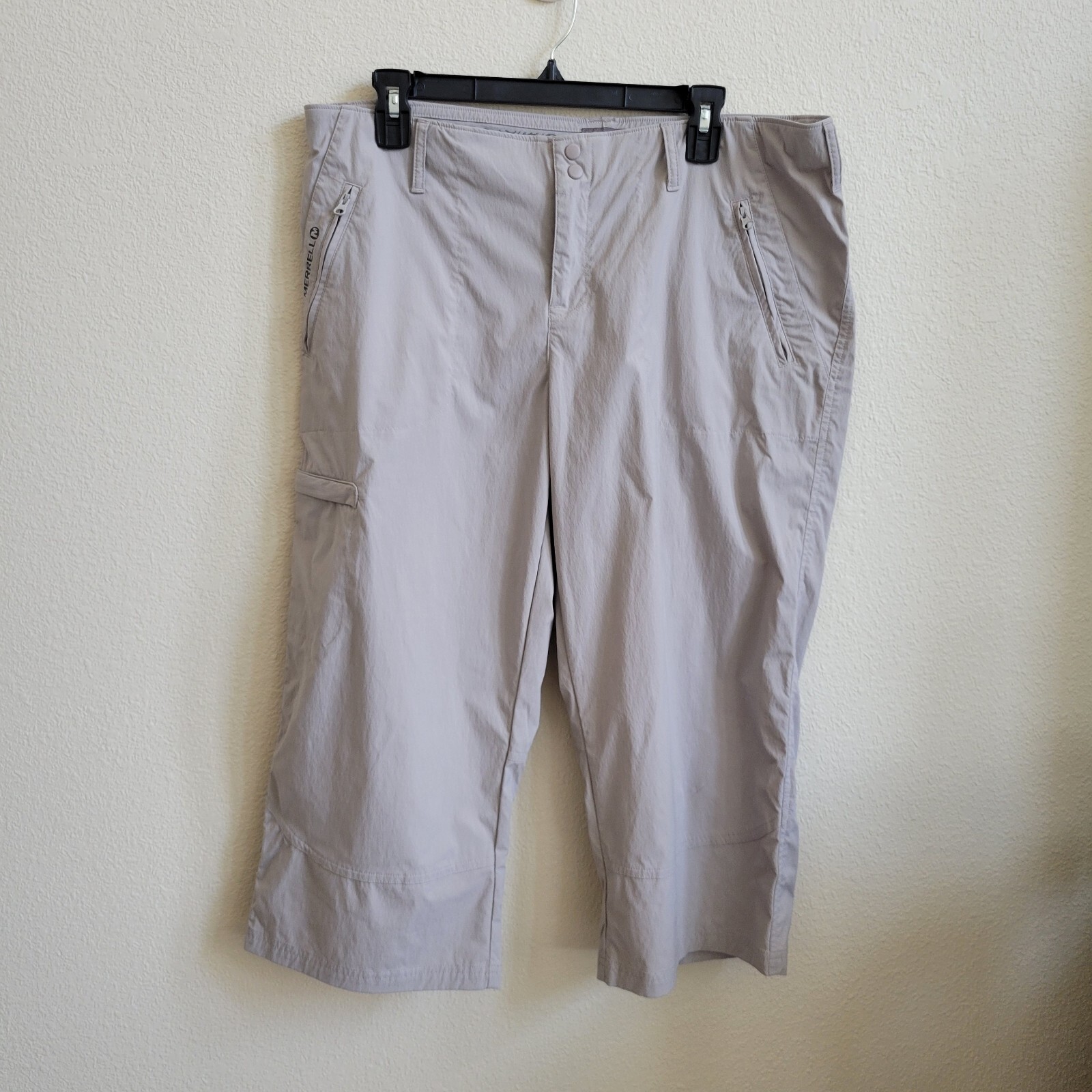 Merrell Pantalone Cropped Misto Nylon Greige Donna 16 Con Tasche Multiple Zip