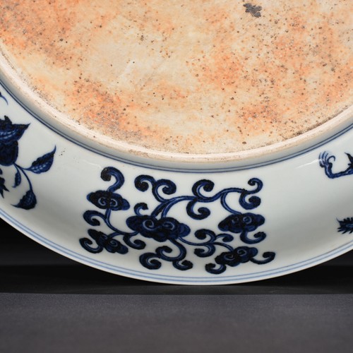 15,7" Antik Dynastie Porzellan Yongle Marke Blau Weiß Papagei Blume Früchte Teller - Bild 7 von 9