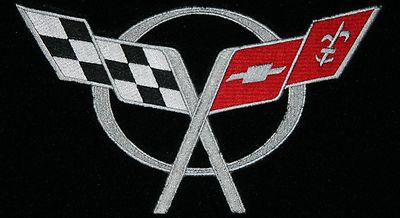 Lloyd Mats 2-Piece Front Floor Mats For Corvette C5 1997-2004 – Silver Flags + Corvette Logo – Black Nylon