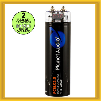 Planet Audio PCBLK2.0 Black 2 Farad Power Capacitor with Digital Voltage Display